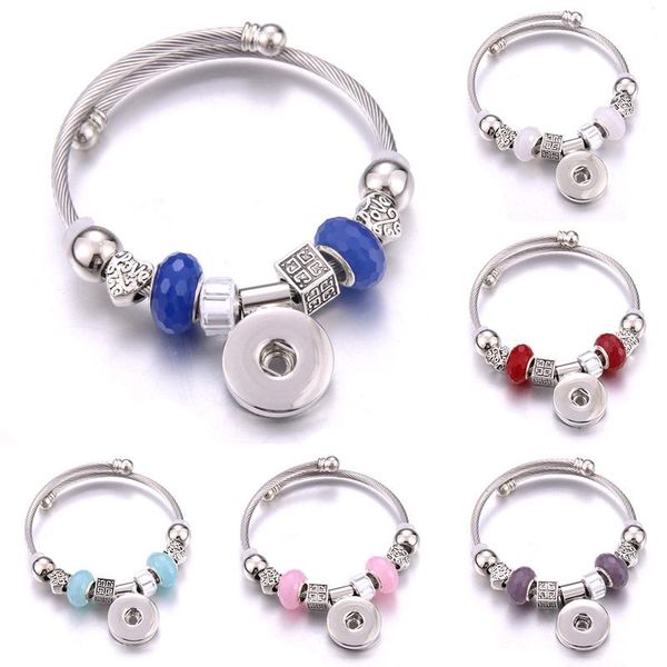 charm bracelets wholesale elasticity snap button bracelet bangles beads making jewelry heart fit 18mm buttons, Golden;silver