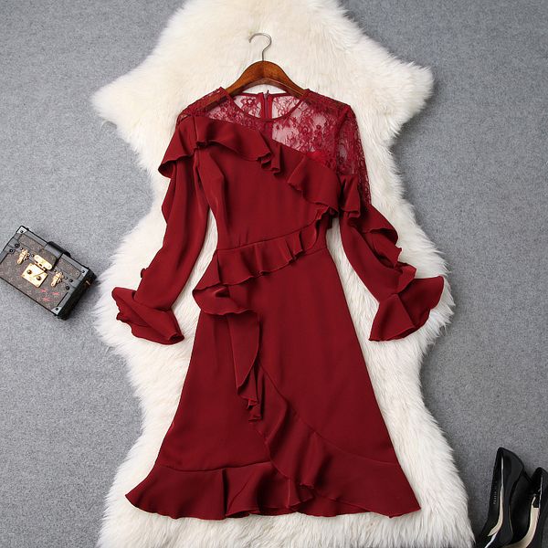 dresses european and american women's spring style horn with nine sleeves bud silk joining together ruffled fishtail dress 329o, Black;gray
dresses european and american women's spring style horn with nine sleeves bud silk joining together ruffled fishtail dress 329o, Black;gray