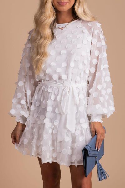casual dresses white textured dot bubble sleeve tie waist mini dress women autumn spring a line short, Black;gray
casual dresses white textured dot bubble sleeve tie waist mini dress women autumn spring a line short, Black;gray