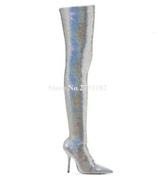 boots ladies bling pointed toe silver gold sequined over knee bandage thin heel slim style high 7q74, Black
boots ladies bling pointed toe silver gold sequined over knee bandage thin heel slim style high 7q74, Black