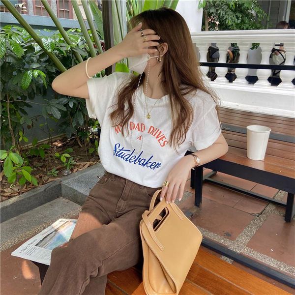 women's t-shirt letter printed causal loose basic vintge fashion short sleeve cotton o-neck women 2021 summer t-shirts, White
women's t-shirt letter printed causal loose basic vintge fashion short sleeve cotton o-neck women 2021 summer t-shirts, White