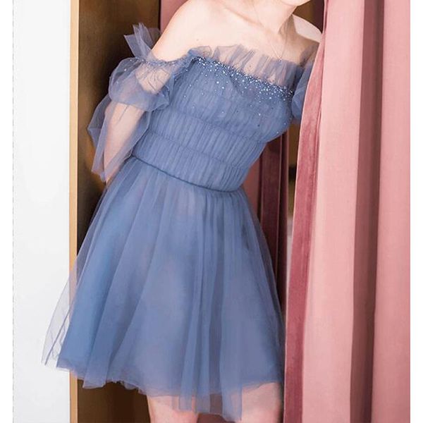 bridesmaid dress lovely short off the shoulder pleats tulle beads 2021 arrival, White;pink
bridesmaid dress lovely short off the shoulder pleats tulle beads 2021 arrival, White;pink