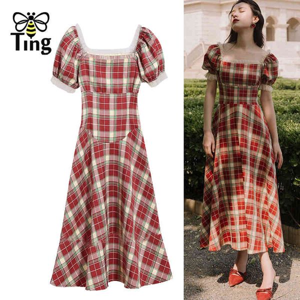 vintage elegant short sleeve summer red plaid midi a line dress ruched square collar retro women dresses elbise robes 210513, Black;gray
vintage elegant short sleeve summer red plaid midi a line dress ruched square collar retro women dresses elbise robes 210513, Black;gray