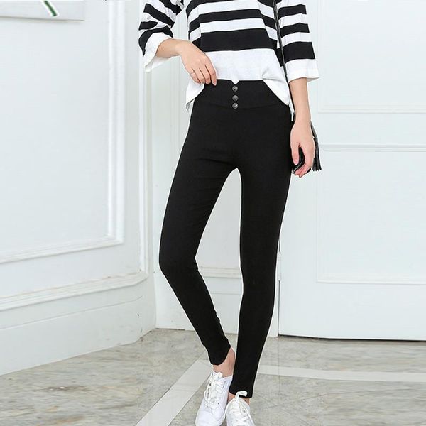 high waist black pencil button womens pant leggings ankle length bodycon trousers for women autumn spring clothes, Black;white
high waist black pencil button womens pant leggings ankle length bodycon trousers for women autumn spring clothes, Black;white
