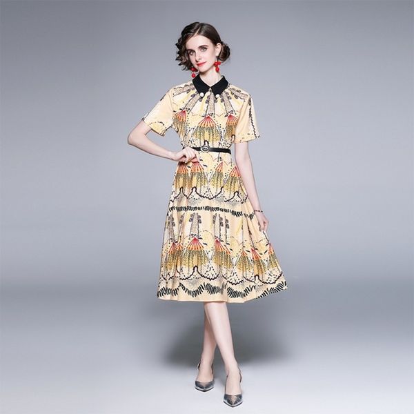 summer fashion runway designer women floral print turn down collar dress ladies short sleeve elegant vintage 210531, Black;gray
summer fashion runway designer women floral print turn down collar dress ladies short sleeve elegant vintage 210531, Black;gray
