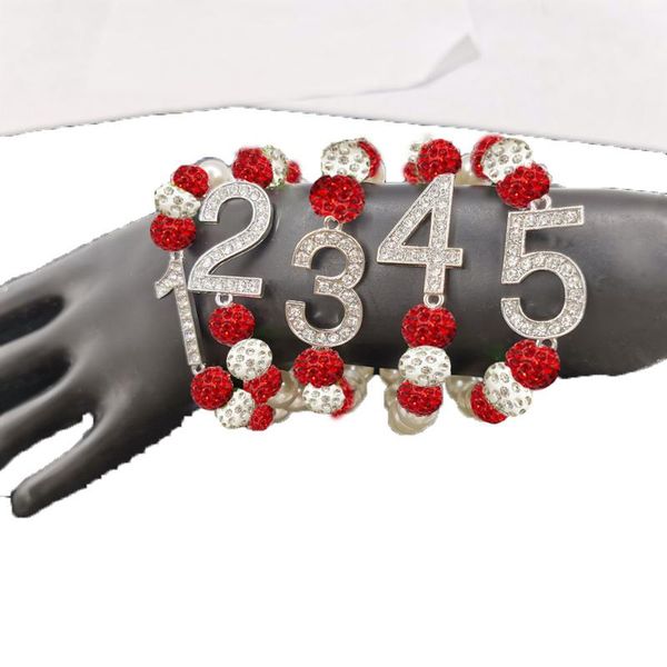 beaded, strands style hand made elastic greek sorority red white string initial number rhinestone disco ball charm bracelet jewelry, Black
beaded, strands style hand made elastic greek sorority red white string initial number rhinestone disco ball charm bracelet jewelry, Black