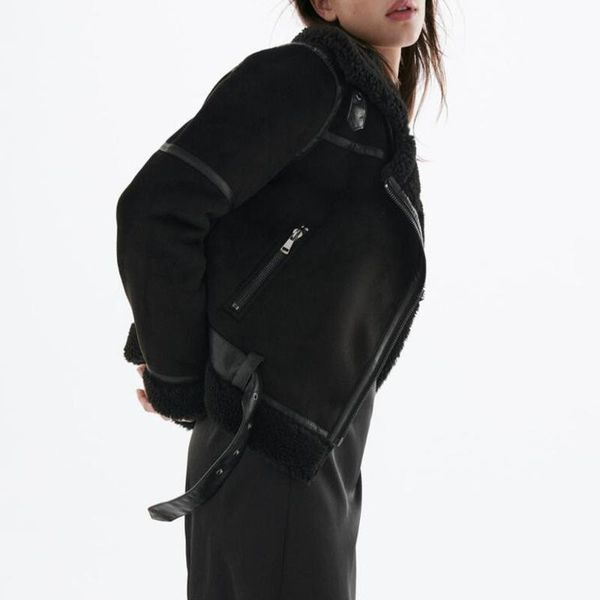 women's leather & faux 2021 winter streetwear women suede jacket coat thick warm lamb jackets female loose motorcycle outwear, Black
women's leather & faux 2021 winter streetwear women suede jacket coat thick warm lamb jackets female loose motorcycle outwear, Black