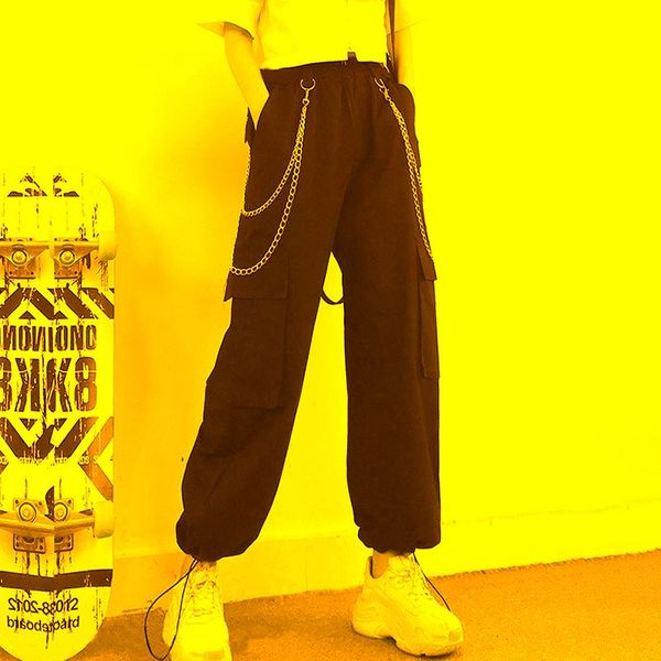 women's pants & capris women cargo high waist baggy tactical trouser loose streetwear hip hop joggers, Black;white
women's pants & capris women cargo high waist baggy tactical trouser loose streetwear hip hop joggers, Black;white