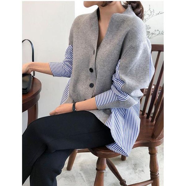 women's sweaters 2021 autumn patchwork srtiped knitting v-neck stylish knitted button cardigans loose cl598, White;black
women's sweaters 2021 autumn patchwork srtiped knitting v-neck stylish knitted button cardigans loose cl598, White;black