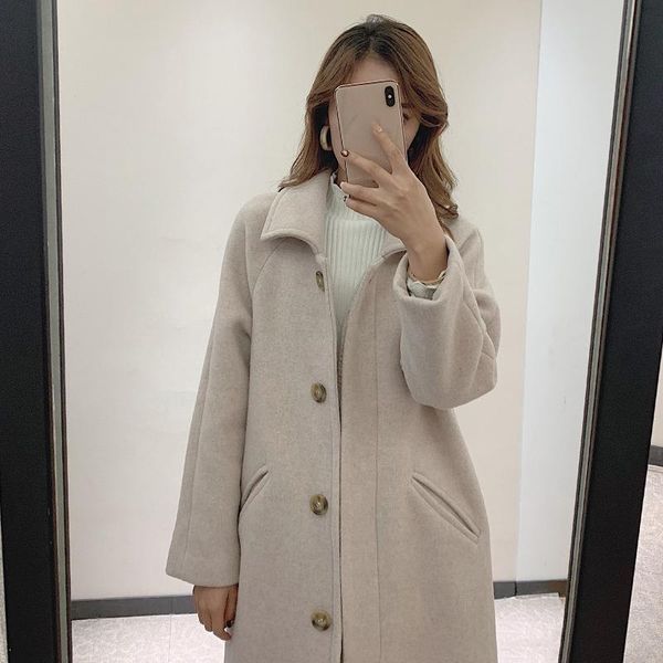 women's wool & blends woolen coat korean version slim mid long winter overcoat fashion solid color turndown collar single breasted oute, Black
women's wool & blends woolen coat korean version slim mid long winter overcoat fashion solid color turndown collar single breasted oute, Black