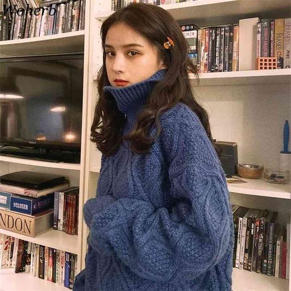 pullovers women turtleneck knitted sweater korean style fashion clothing solid female loose casual jumper thick 210519, White
pullovers women turtleneck knitted sweater korean style fashion clothing solid female loose casual jumper thick 210519, White