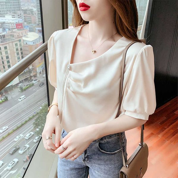 women shirt solid blouses for irregular chain white 's clothing v-neck fashion folds basic blouse oversize 210604
women shirt solid blouses for irregular chain white 's clothing v-neck fashion folds basic blouse oversize 210604