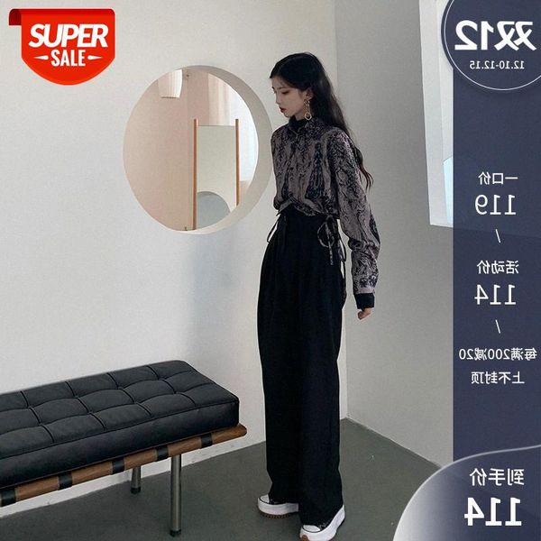 black suit wide-leg pants women's straight loose drape waist thin mopping women #825o, Black;white
black suit wide-leg pants women's straight loose drape waist thin mopping women #825o, Black;white