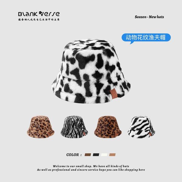 wide brim hats hairy leopard print bucket for women korean trendy autumn winter warmth thick adjustable flannel cap travel accessories, Blue;gray
wide brim hats hairy leopard print bucket for women korean trendy autumn winter warmth thick adjustable flannel cap travel accessories, Blue;gray