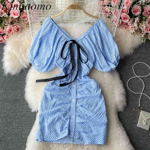 kimutomo sweet v-neck dress women off shoulder bow lace up short puff sleeve robe summer single breasted slim vestidos femme 210521, Black;gray
kimutomo sweet v-neck dress women off shoulder bow lace up short puff sleeve robe summer single breasted slim vestidos femme 210521, Black;gray