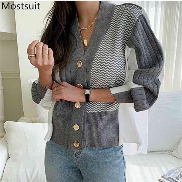 knitted patchwork v-neck blouses shirts women spring stylish single-breasted fashion elegant korean blusas 210513, White
knitted patchwork v-neck blouses shirts women spring stylish single-breasted fashion elegant korean blusas 210513, White