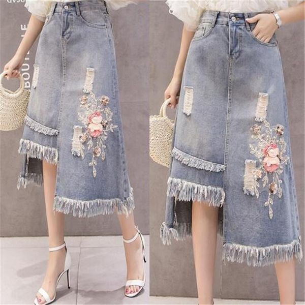 skirts 2021 classic beaded embroidery flower denim skirt female fashion irregular mill white broken hole women's tide, Black
skirts 2021 classic beaded embroidery flower denim skirt female fashion irregular mill white broken hole women's tide, Black