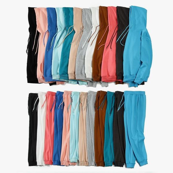 women's two piece pants 100% cotton oversized hooded tracksuit men streetwear thick multiple color blank hoodie set sweatpant sportsw, White 
women's two piece pants 100% cotton oversized hooded tracksuit men streetwear thick multiple color blank hoodie set sweatpant sportsw, White