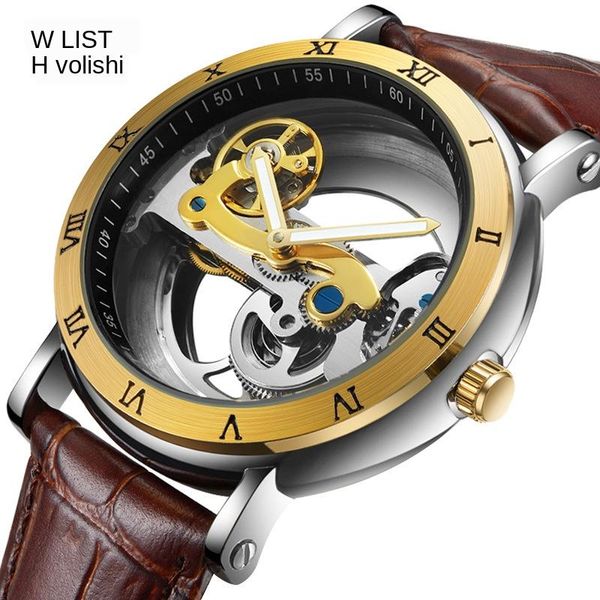 watch men's mechanical leather belt waterproof hollow cool luminous creative wristwatches, Slivery;brown
watch men's mechanical leather belt waterproof hollow cool luminous creative wristwatches, Slivery;brown