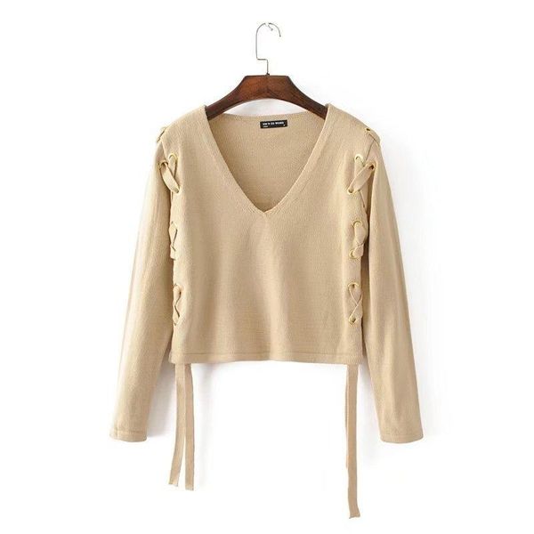 spring and autumn european american style women's fashion big hole v-neck two-side lace-up sweater sweaters, White;black
spring and autumn european american style women's fashion big hole v-neck two-side lace-up sweater sweaters, White;black