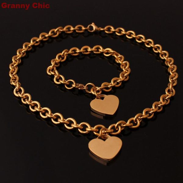 earrings & necklace granny chic women's jewelry set gold tone stainless steel rolo chain heart charm bracelet, Silver
earrings & necklace granny chic women's jewelry set gold tone stainless steel rolo chain heart charm bracelet, Silver