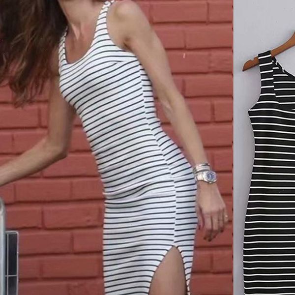 women dresses casual summer dress stripe print o neck split sleeveless tank mini vestido robe, Black;gray
women dresses casual summer dress stripe print o neck split sleeveless tank mini vestido robe, Black;gray