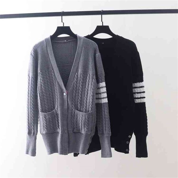 tb institute fried dough twist knitted cardigan autumn winter new color stripe collar fabric width loose outside jacket, White
tb institute fried dough twist knitted cardigan autumn winter new color stripe collar fabric width loose outside jacket, White