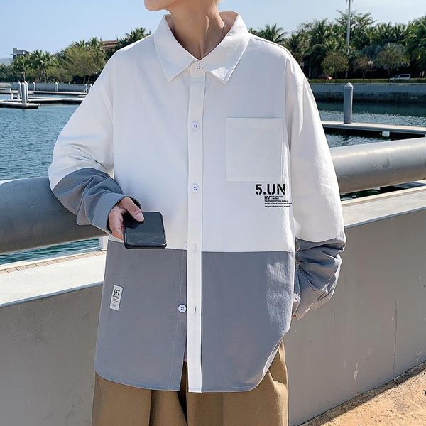 men's casual shirts long sleeve patchwork for mens 2021 korean fashion dress clothing teens loose fit harajuku streetwear button up blo, White;black
men's casual shirts long sleeve patchwork for mens 2021 korean fashion dress clothing teens loose fit harajuku streetwear button up blo, White;black