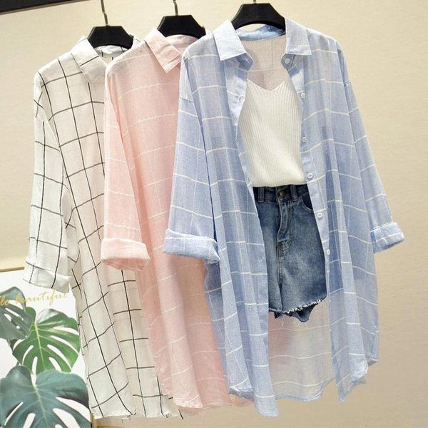blue plaid shirt sunscreen female students korean loose versatile mid long summer coat jacket plus size genuine women's jackets, Black;brown
blue plaid shirt sunscreen female students korean loose versatile mid long summer coat jacket plus size genuine women's jackets, Black;brown