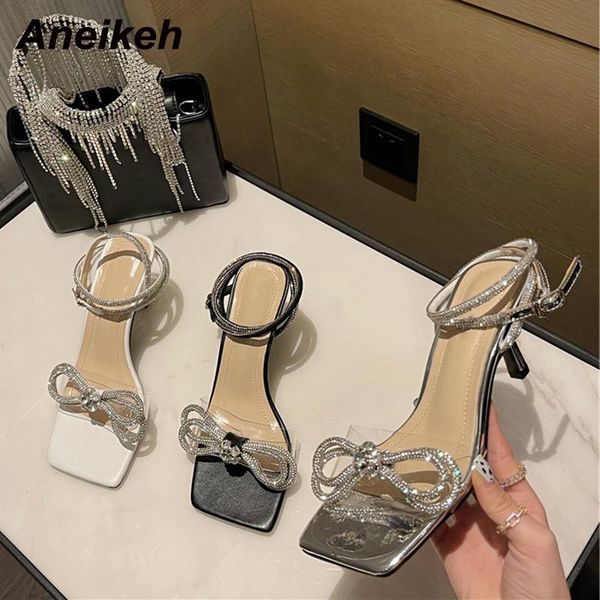 aneikeh 2021 fashion mid high heel sandals pvc diamond bordered butterfly-knot open toe ankle buckle strap women party shoe, Black
aneikeh 2021 fashion mid high heel sandals pvc diamond bordered butterfly-knot open toe ankle buckle strap women party shoe, Black