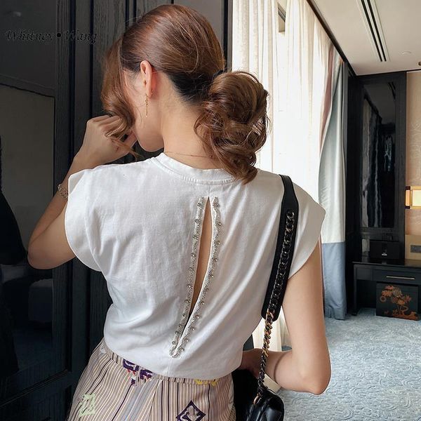 women's t-shirt whitney wang 2021 summer fashion streetwear back hollow out diamonds women tees lady, White
women's t-shirt whitney wang 2021 summer fashion streetwear back hollow out diamonds women tees lady, White
