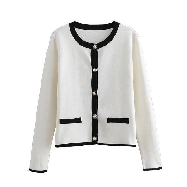 early autumn style retro fragrance women sweater black and white jewelry button knitted cardigan jacket, White;black
early autumn style retro fragrance women sweater black and white jewelry button knitted cardigan jacket, White;black