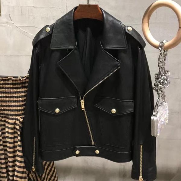 women's leather & faux genuine moto&biker jacket ladies real sheep skin coat, Black
women's leather & faux genuine moto&biker jacket ladies real sheep skin coat, Black