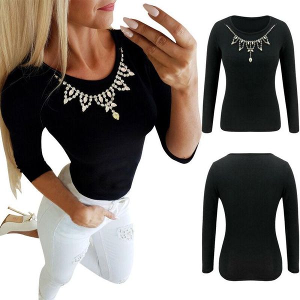 women's t-shirt casual women long sleeve knitted t shirts v-neck diamond charm loose solid pullover outwear fashion autumn clothes, White
women's t-shirt casual women long sleeve knitted t shirts v-neck diamond charm loose solid pullover outwear fashion autumn clothes, White