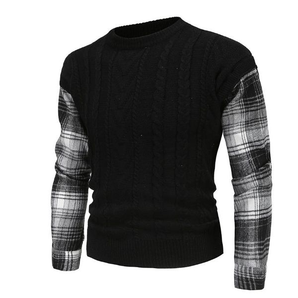 men's sweaters high-quality autumn and winter slim sweater plaid patchwork, White;black
men's sweaters high-quality autumn and winter slim sweater plaid patchwork, White;black