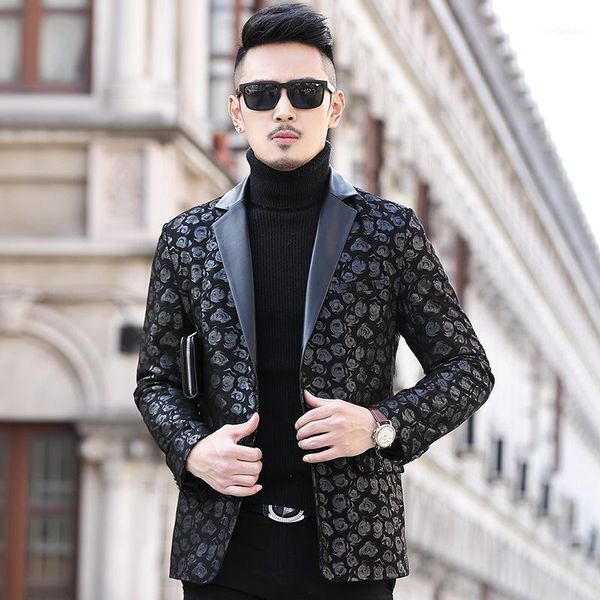 men's leather & faux sheep skin suit lapel male printed men growing single coat of cultivate morality in the spring and autumn1, Black
men's leather & faux sheep skin suit lapel male printed men growing single coat of cultivate morality in the spring and autumn1, Black