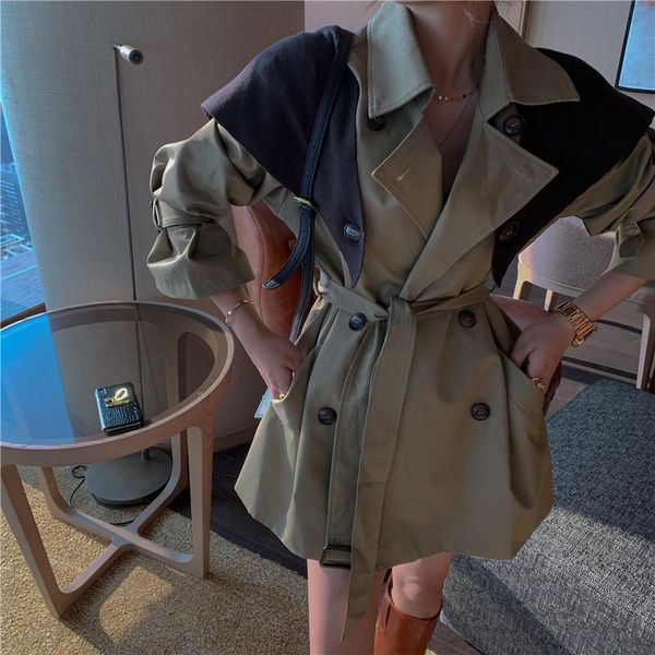 autumn women fashion double-breasted windbreaker color patchwork wrap stitching long trench retro long-sleeved belt waisted coat women', Tan;black
autumn women fashion double-breasted windbreaker color patchwork wrap stitching long trench retro long-sleeved belt waisted coat women', Tan;black
