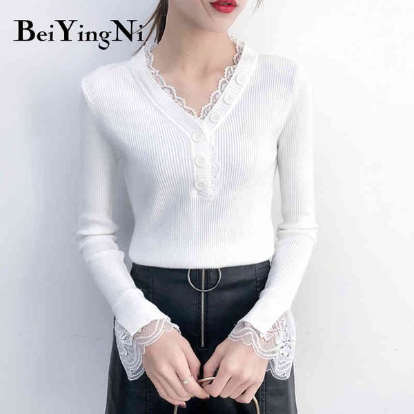 beiyingni lace patchwork knit woman sweater v-neck butttons fashion knitted pullover women solid slim jumper femme sweaters 210416, White;black
beiyingni lace patchwork knit woman sweater v-neck butttons fashion knitted pullover women solid slim jumper femme sweaters 210416, White;black