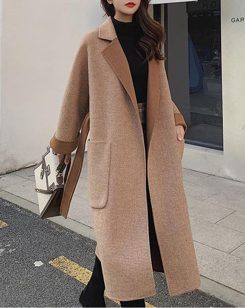 women's wool & blends 2021 autumn winter fashion double face check woolen overcoat with belt, Black
women's wool & blends 2021 autumn winter fashion double face check woolen overcoat with belt, Black