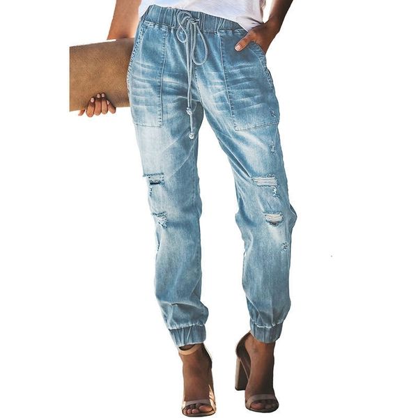women's jeans casual loose skinny high drawstring waist elastic hole pants 786187 zay9, Blue
women's jeans casual loose skinny high drawstring waist elastic hole pants 786187 zay9, Blue
