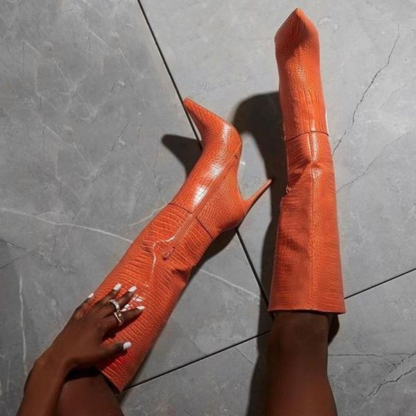boots orange knee high stiletto pointed toe zipper dress women solid stone pattern runway shoes, Black
boots orange knee high stiletto pointed toe zipper dress women solid stone pattern runway shoes, Black