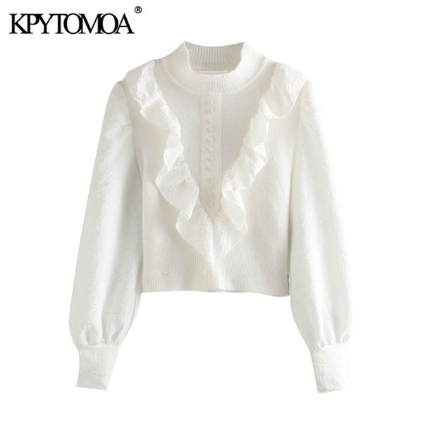 women fashion patchwork ruffled knitted sweater high neck lantern sleeve female pullovers chic 210420, White;black
women fashion patchwork ruffled knitted sweater high neck lantern sleeve female pullovers chic 210420, White;black