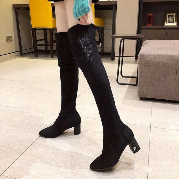 boots women's over-the-knee 2021 autumn and winter high-heeled slimming embroidered tight stretch square heel, Black
boots women's over-the-knee 2021 autumn and winter high-heeled slimming embroidered tight stretch square heel, Black