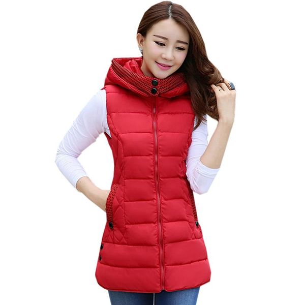 women's vests 2021 autumn winter vest women waistcoat female sleeveless jacket hood warm long re0928, Black;white