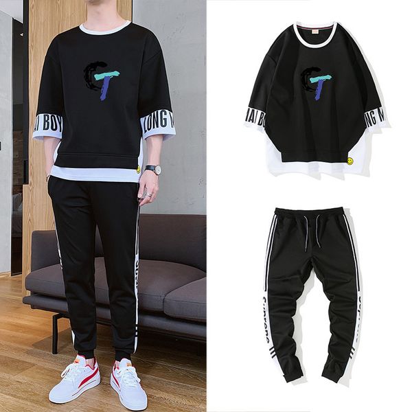 fashion men's tracksuits autumn thin short sleeve t-shirt suit korean loose casual two-piece handsome net red one, Gray
fashion men's tracksuits autumn thin short sleeve t-shirt suit korean loose casual two-piece handsome net red one, Gray