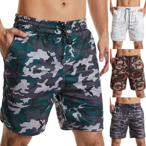 men's loose camouflage casual pocket drawstring shorts summer beach cargo pants, White;black
men's loose camouflage casual pocket drawstring shorts summer beach cargo pants, White;black
