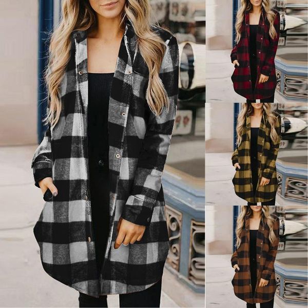 women's jackets vintage stylish pockets oversized plaid jacket coat women 2021 fashion lapel collar long sleeve loose outerwear chic ca, Black;brown 
women's jackets vintage stylish pockets oversized plaid jacket coat women 2021 fashion lapel collar long sleeve loose outerwear chic ca, Black;brown