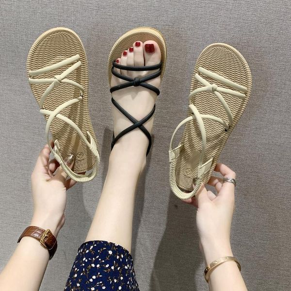 women sandals solid leather crossed thin bands elastic band open toe flat summer casual shoes sandalias, Black
women sandals solid leather crossed thin bands elastic band open toe flat summer casual shoes sandalias, Black