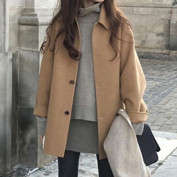 women's wool & blends solid women coats long sleeve single breasted turn-down collar female coat winter fashion causal outwear ladies, Black
women's wool & blends solid women coats long sleeve single breasted turn-down collar female coat winter fashion causal outwear ladies, Black