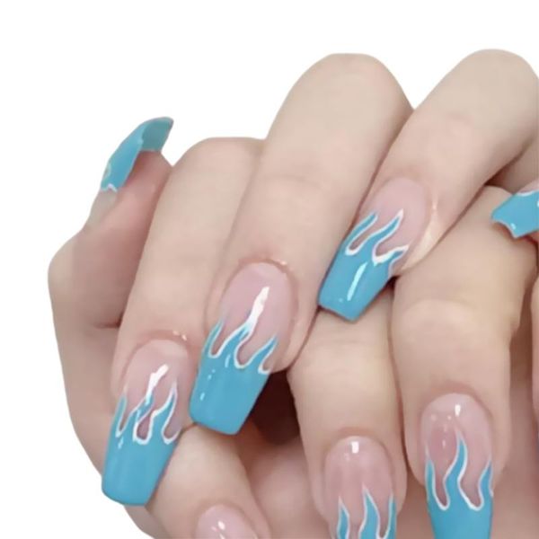 false nails 24pcs blue trapezoidal flame pattern long style full cover fake with glue art personality wearable fingernails nial, Red;gold
false nails 24pcs blue trapezoidal flame pattern long style full cover fake with glue art personality wearable fingernails nial, Red;gold